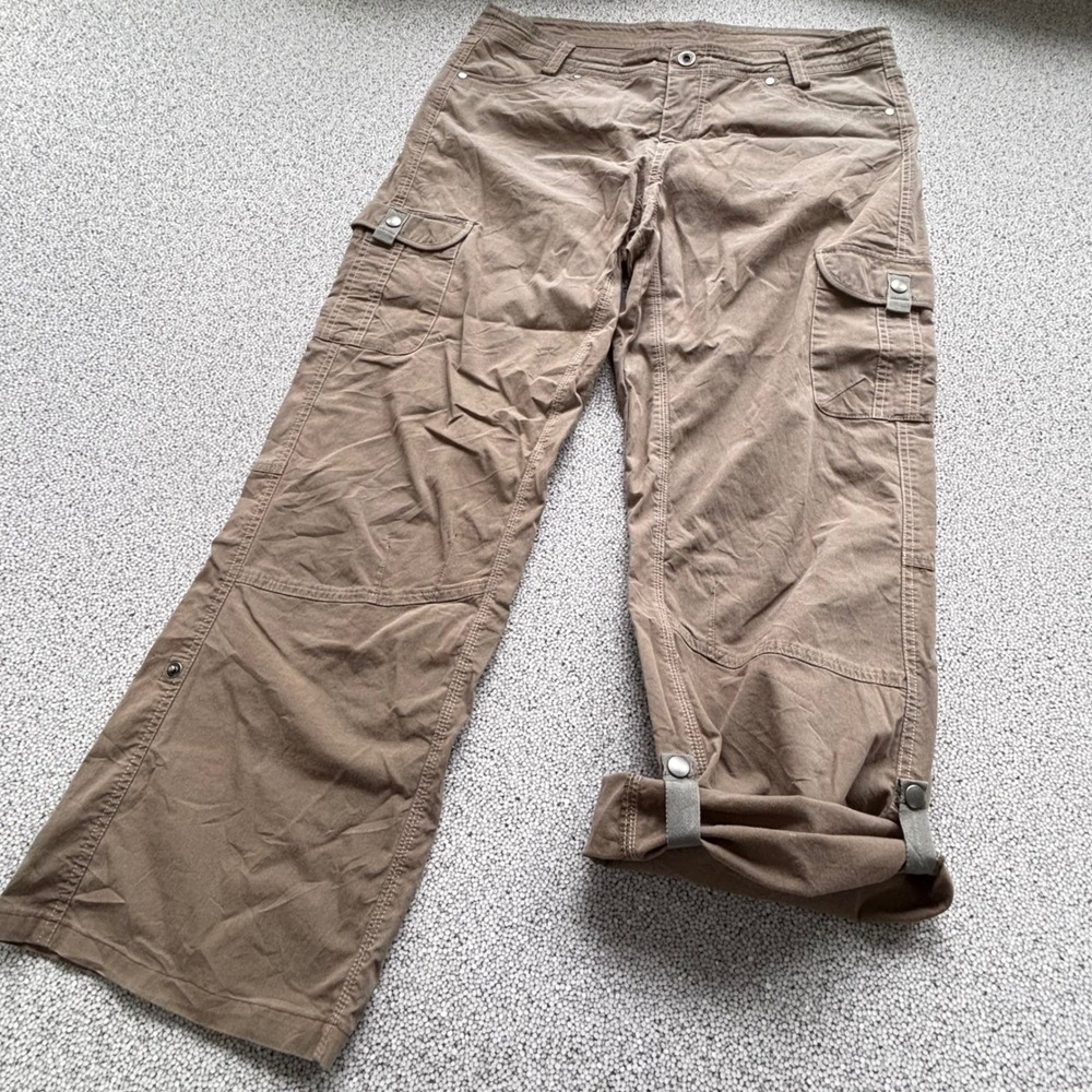 KUHL Splash Roll Up Women's Green Cargo Hiking Pants Vintage Patina Dye Size 14